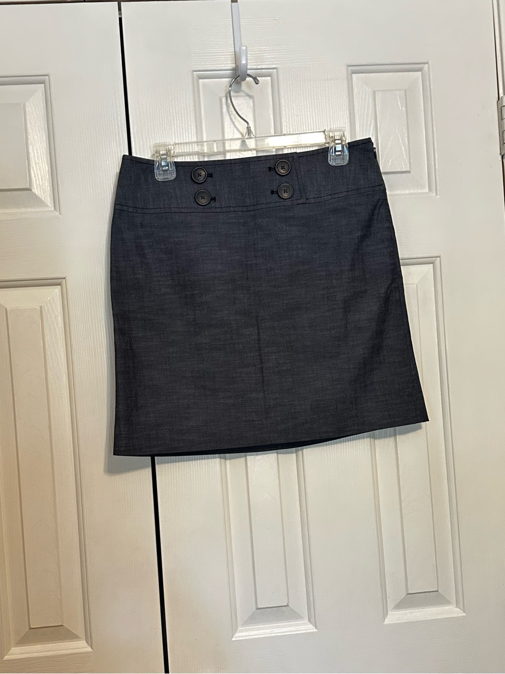 Ann Taylor LOFT Charcoal Button-Front Pencil Mini Skirt
